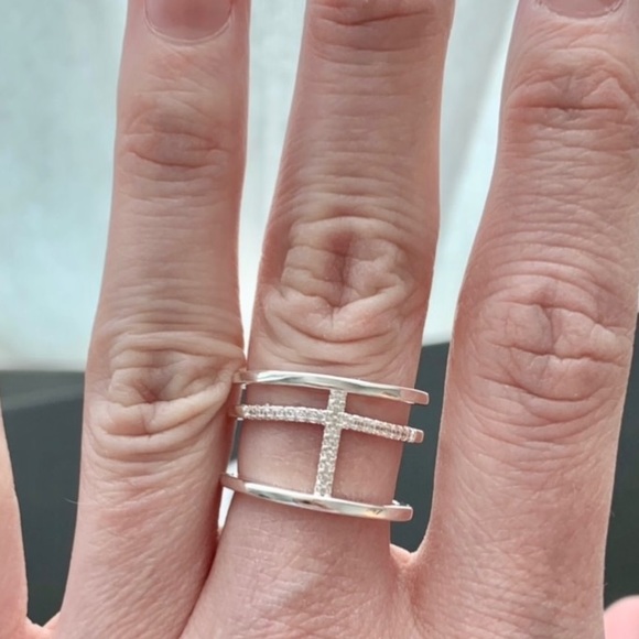 925 Sterling Silver Pave Crystal Multilayer Ring - Picture 13 of 14